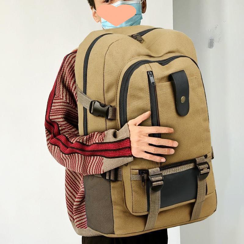 Men's Large Capacity Wear-Resistant Canvas Tool Backpack for Construction and Travel