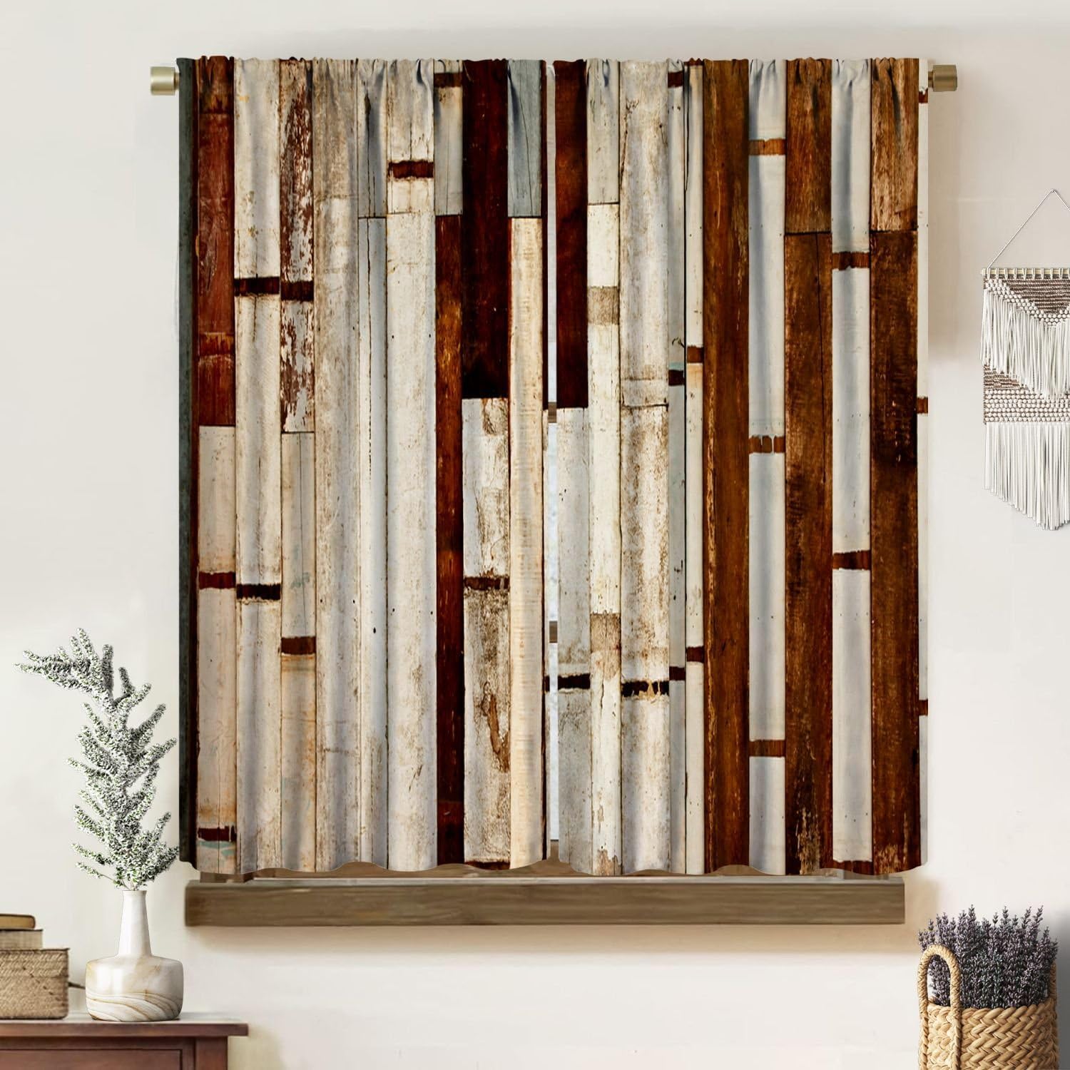 

Brown Wooden Barn Blackout Curtains Western Rustic Wood Plank Barnwood Farmhouse Cabin Print Rod Pocket Window Treatments Drape 100*130 HOOK 1pcs