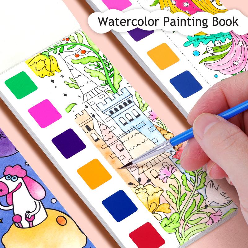 12/20 Premium-Quality Sheets First-Class Portable Superior-Grade Coloring Premium-Quality Book Superior-Grade Children High-Standard Watercolor