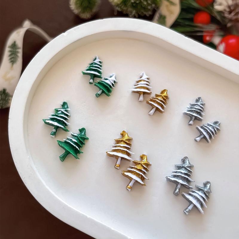 18/50Pcs Creative Realistic Gold Silver Christmas Tree Resin Nail Charms Resin Stereo Nail Art Decorations Diy Nails Accessories