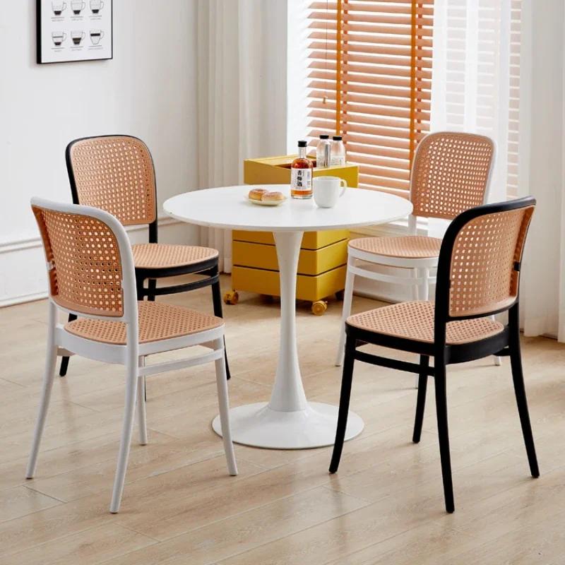 Nordic Dining ChairsLiving Room FurnitureHousehold Plastic Imitation Rattan WeavingModern Simple Backrest Stools New Arrivals