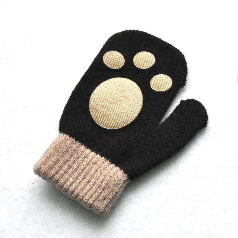 Children Short Gloves Winter Baby Footprint Knitted Plush Furry Full Finger Mittens Autumn Knitting Hand Warmer 1-4 Years Old