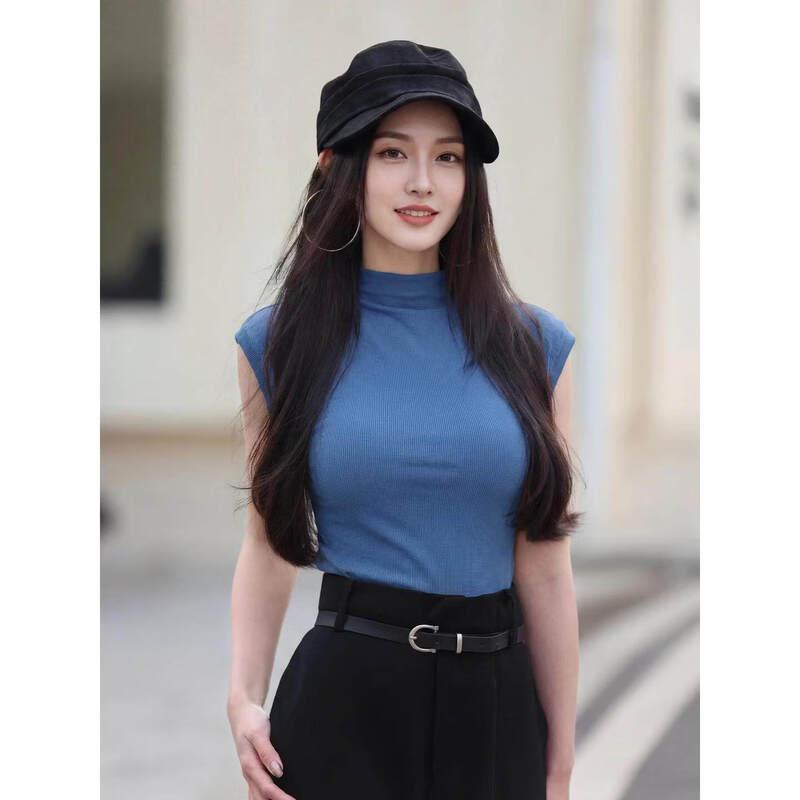 Basic House Women's Semi-High Collar Flutter Sleeve T-Shirt