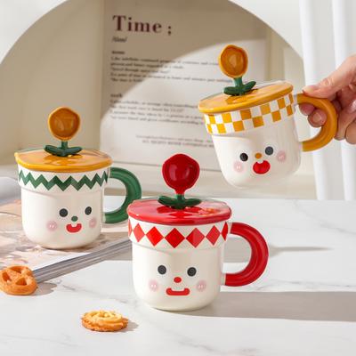 Keramiktasse mit Deckel Löffel mit Hoher Optik Zuhause Niedlich Paar Wasserbecher Geschenkbox High-End Souvenir Kreative Tasse