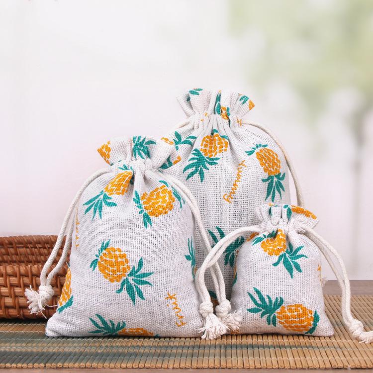 Printed Cotton Linen Drawstring Jewelry Gift Pouch