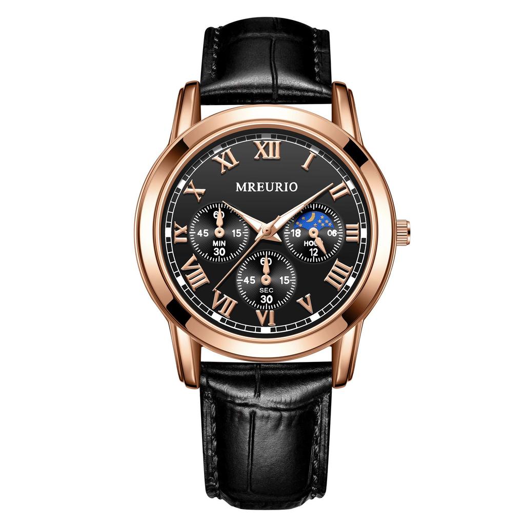 Men's Leather Strap Quartz Business Wristwatch - Stylish and Popular Design
