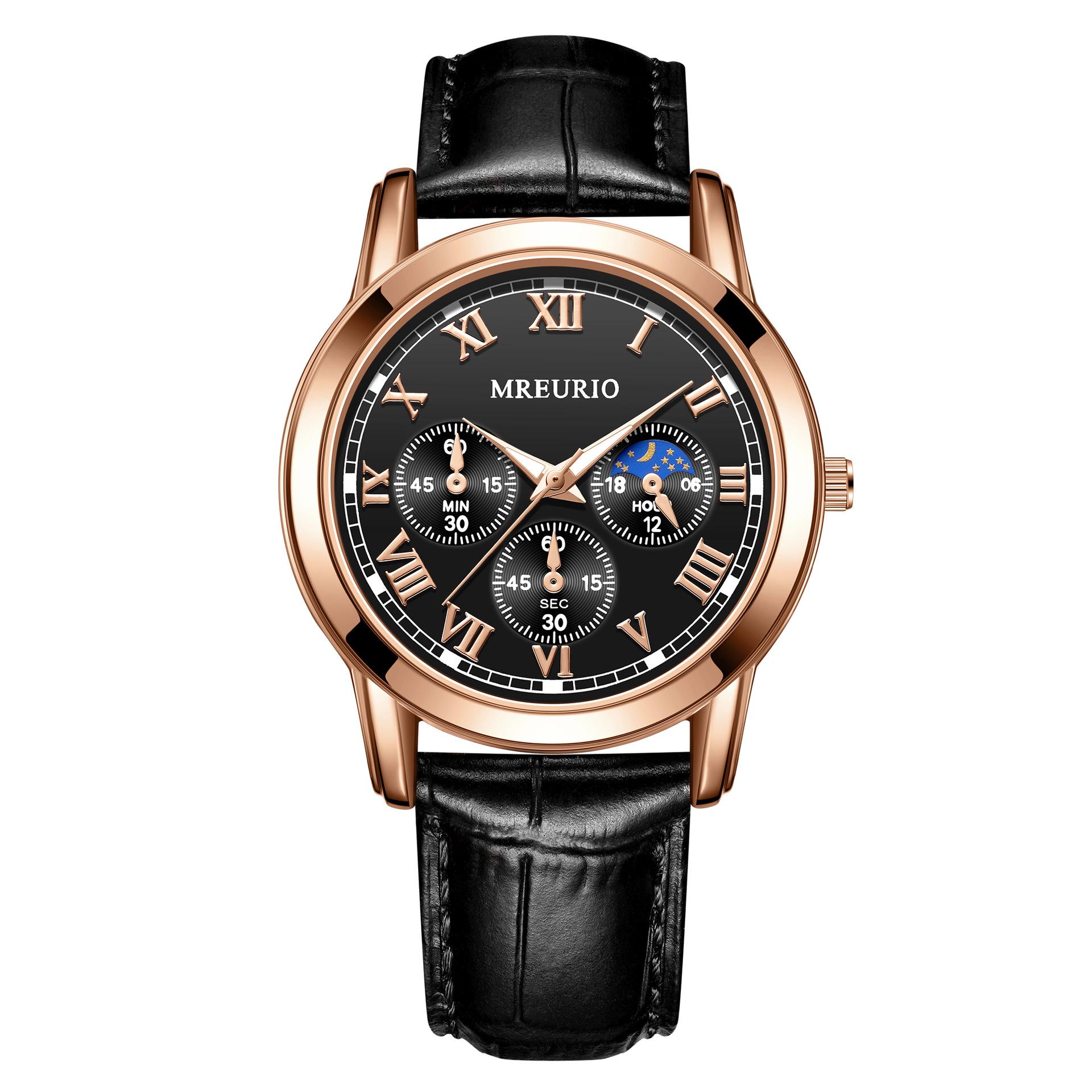 

Men s Leather Strap Quartz Wristwatch чорний