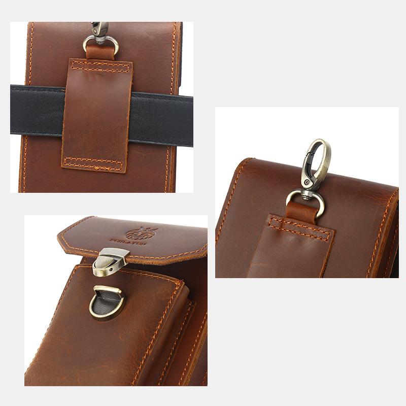 Men's Genuine Leather Mobile Phone Waist Bag, Cowhide Multi-functional Buckle, Belt-fitting Mobile Phone Bag