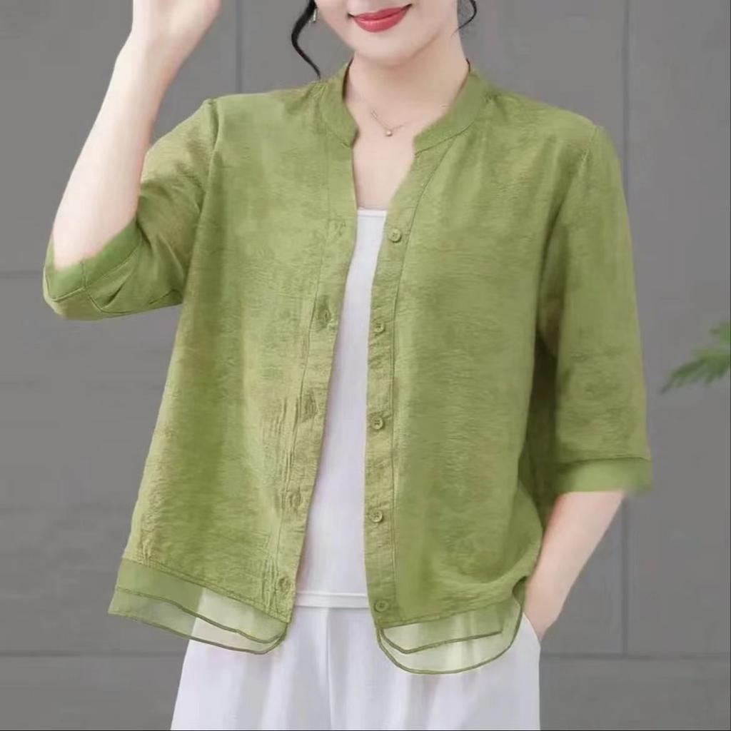 Sommer Neue Retro Bestickte Button Up Hemd Frauen Chinesischen Stil Lose Kurze Bluse Mantel V-ausschnitt Strickjacke Shirts Top