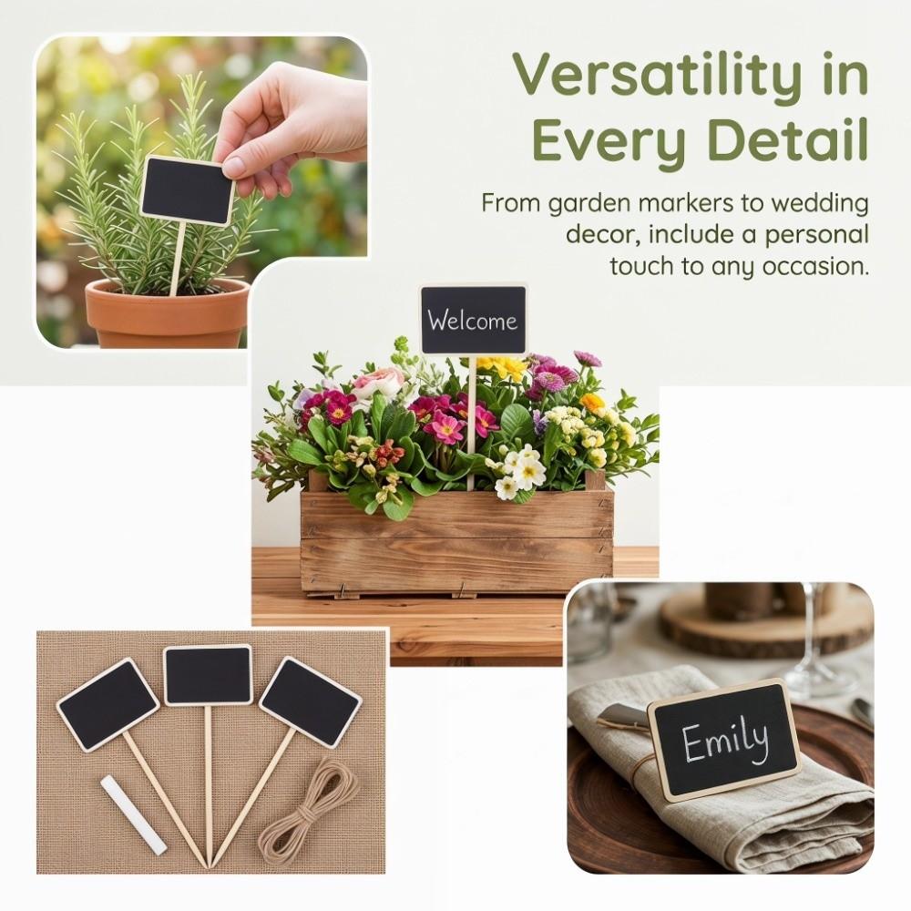 20PCS Wood Plant Label Long Round Rod Reusable Chalkboard Plant Labels Portable Rectangular Chalkboard Mini Chalkboard Signs