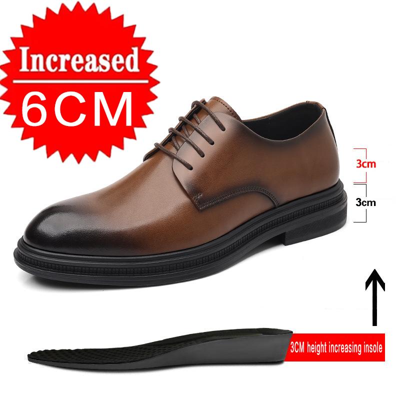 Men's Formal Business Shoes British Style Pointed Thick Bottom Wedding Shoes Banquet Social Shoe Invisible height increase 6/8cm
