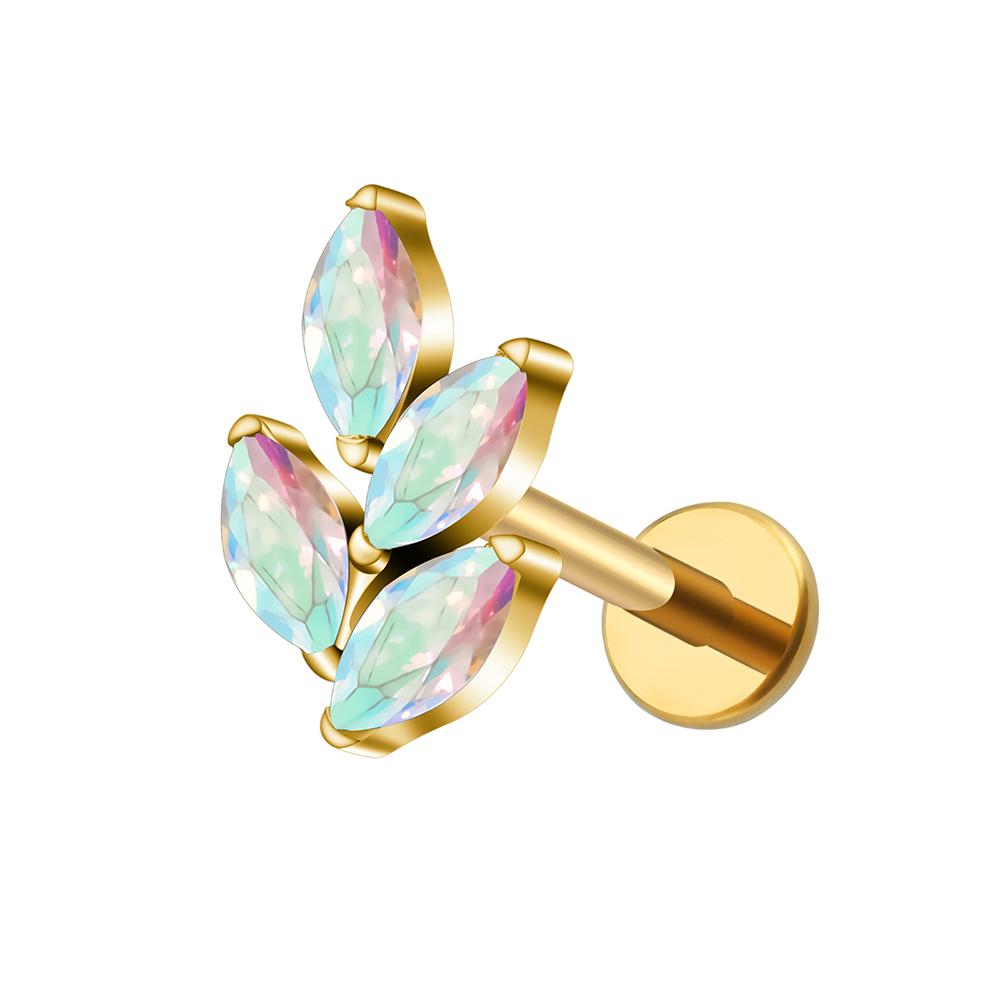 Right Grand ASTM F136 Titanium 16G Marquise CZ Leaf Shaped Cartilage Helix Conch Lobe Ear Piercing Flat Back Earring