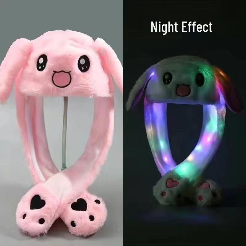 Children's Plush Cartoon Hat with Movable Ears - Luminous Rabbit Design for Parent-Child Matching