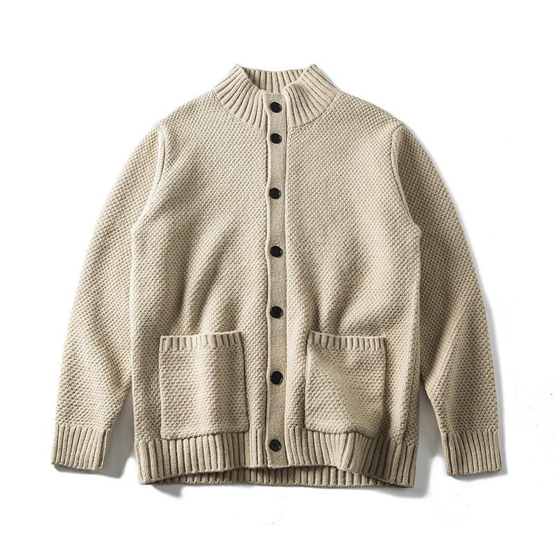 Unisex Oversized Ribbed Hem Knit Cardigan With Stand Collar Pineapple Casual Sweater Fall
