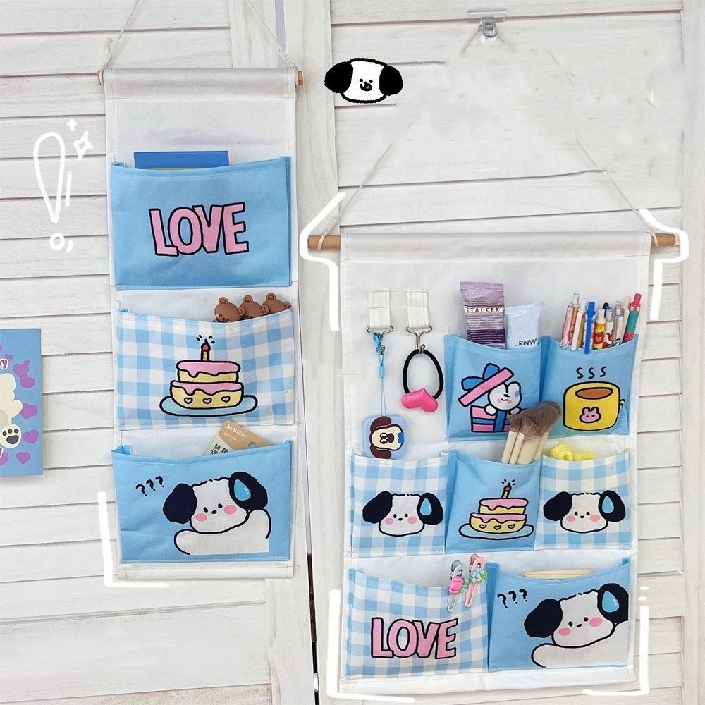 Cute Wall Storage Bags Wall Hanging 3/7 Pockets Cute Wall Mounted Storage Bag Organizer Kawaii Cartoon Hanging Bag Door