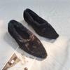 Fashion Fashion Pointed Toe Fur Ballet Flat Woman Winter Warm Plush Shallow Loafer Ladies Concise Furry Heeled Dress Shoes Zapatos Mujer