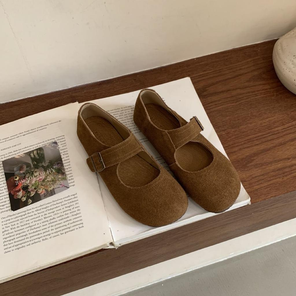 2025 new round head leather matte shallow mouth versatile word with soft skin Doudou pregnant women's single shoes