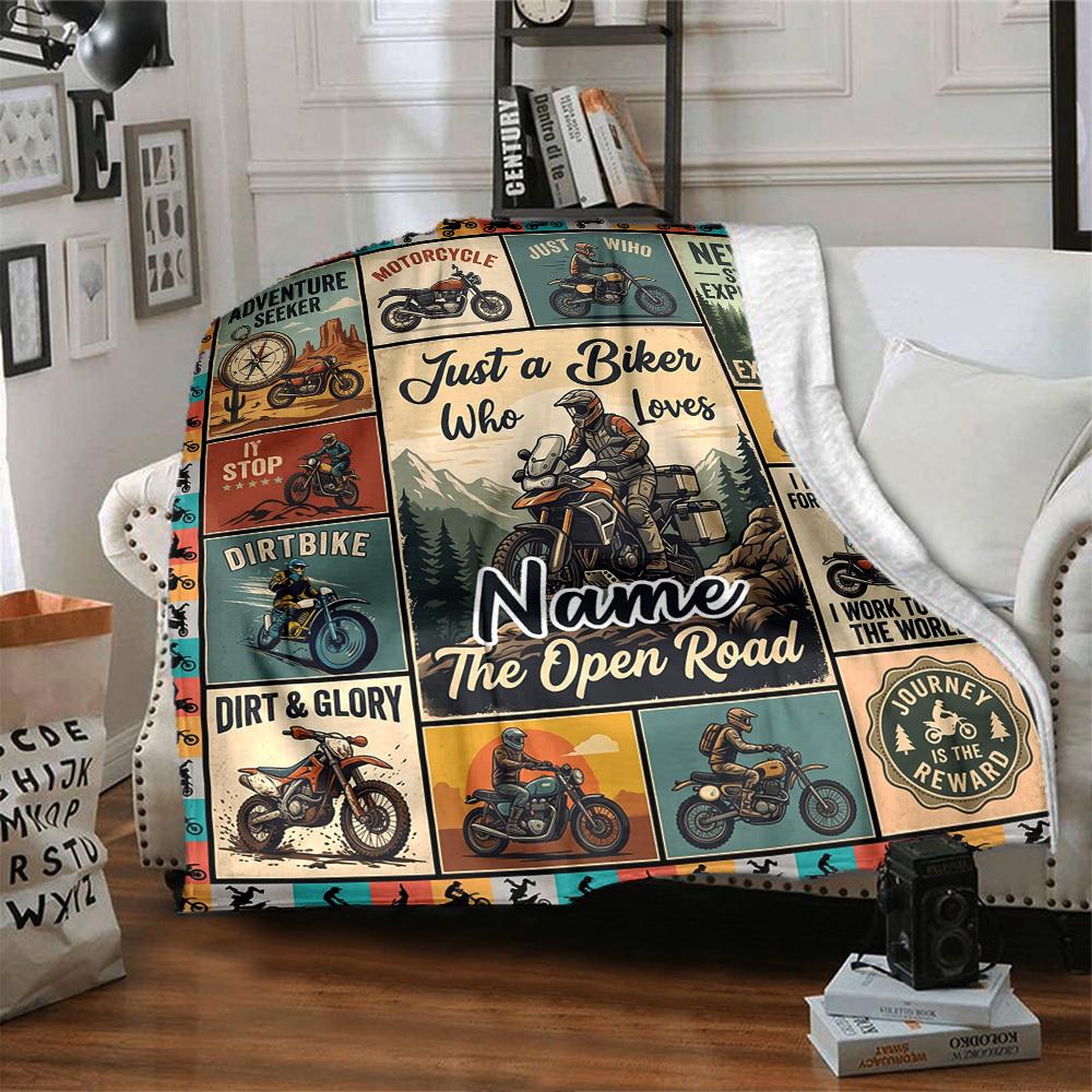 Adventure Biker Theme Customize Your Name Home Blanket S Comfortable Soft Lightweight Multipurpose Blanket For Picnics Sofas Offices Beds Living Rooms