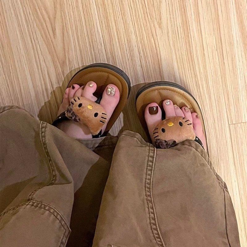 High-value cute KT cat flip-flops women's outer wear summer new versatile casual beach shoes soft sole