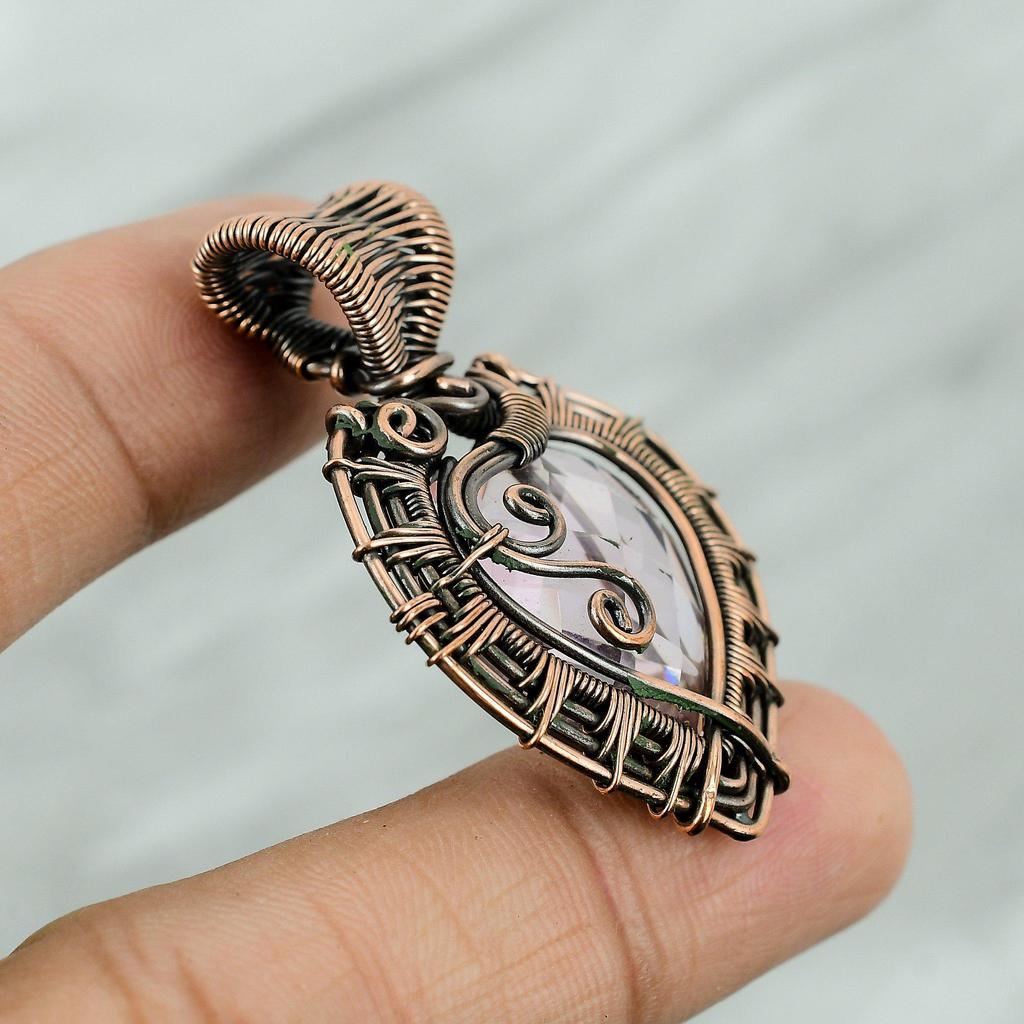 Pink Kunzite Copper Pendant Copper Wire Wrapped Jewelry Kunzite Gemstone Handmade Pendant Heart Stone Pendant Copper Jewelry Gift For Mother