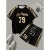 2026 New Spring American Hip-hop Style Men's Round-neck Top And Casual Shorts, Street Fashion Trend Men's Short-sleeved 2pcs Set