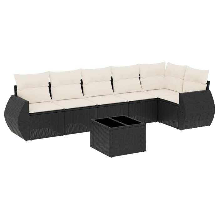 VidaXL Salon de Jardin avec Coussins 7 pcs, Canapés de Terrasse, Ensemble de Meubles de Patio, Mobilier d'Extérieur, Noir 3221395