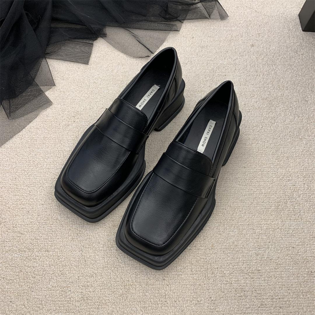 

Британский стиль Платформа Квадратная Головка Ретро Лоферы Женские Французские Маффины И Женские Маленькие Кожаные Туфли 40 чёрный