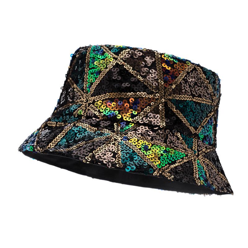 Color Sequins Fisherman Hat Women's Bucket Hat Foldable Basin Hat