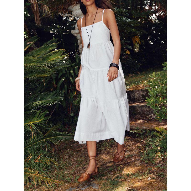 Za2025 Summer New Women clothes Sleeveless Layered Patchwork Poplin Sling Midi Dress 3564085 250