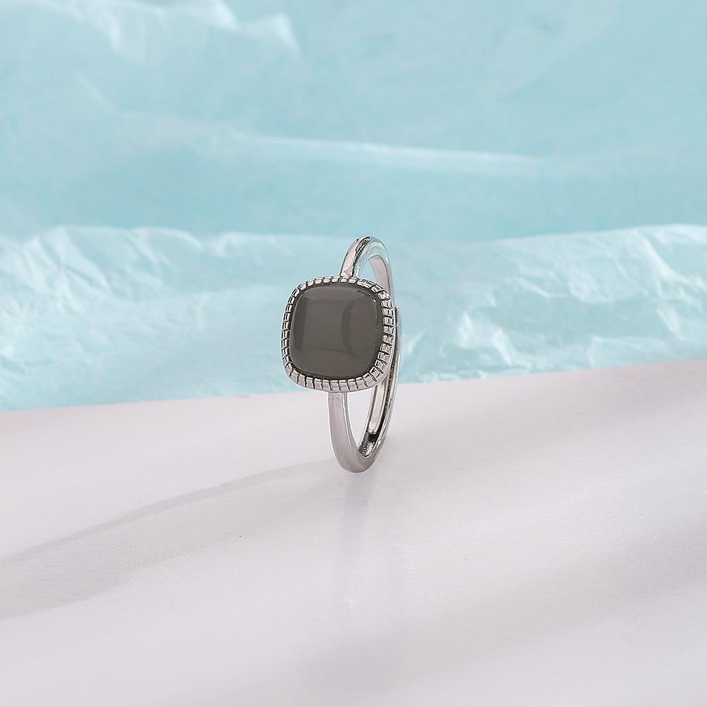 Three-dimensional Design Hetian Jade Square Open Ring Chinese Style Pattern Craft Light Luxury Women's Copper Zircon