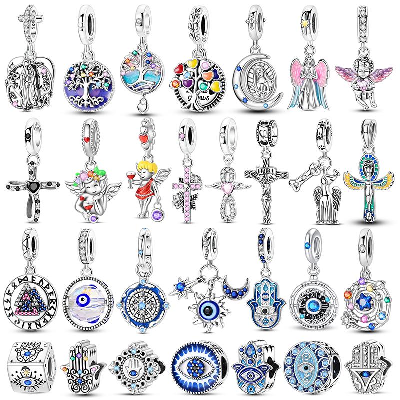 Our of Lady the Cross Charm Beads Copper Evil Eye Dangle for Original Bracelet Charms Pendant Jewelry Diy Gift