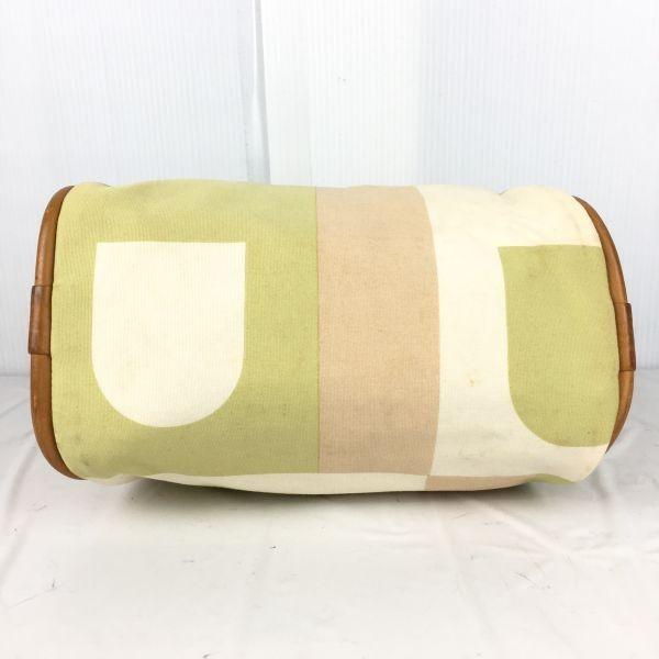 Bally Canvas and Leather Shoulder Bag Beige Lime Green Women(USED)