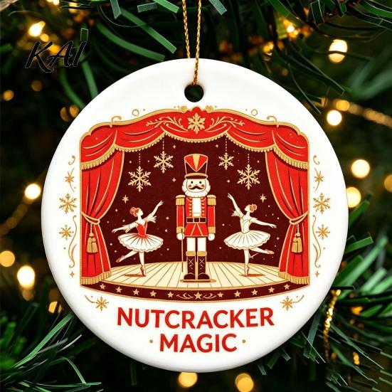 Festive Home Decor Ceramic Christmas Ornament, 2D Double Sided Cowboy/Nutcracker/Holy Berry Hanging Holiday Window Decorations Ornament for