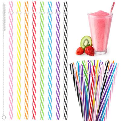 24Pcs Drinking Striped Straws Reusable Hard Plastic Straws with Cleaning Brush Assorted Color Candy-Striped Straw Party Straight