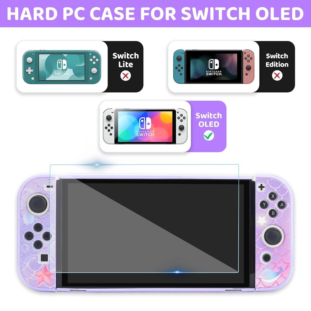 GLDRAM Purple Carrying Case Compatible with Nintendo Switch OLED, Cute Accessories Kit with Travel Case, Switch OLED Protective Shell, Screen
