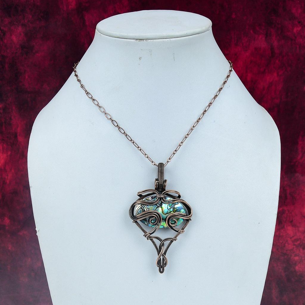 Abalone Shell Gemstone Pendant Copper Wire Wrapped Handmade Jewelry