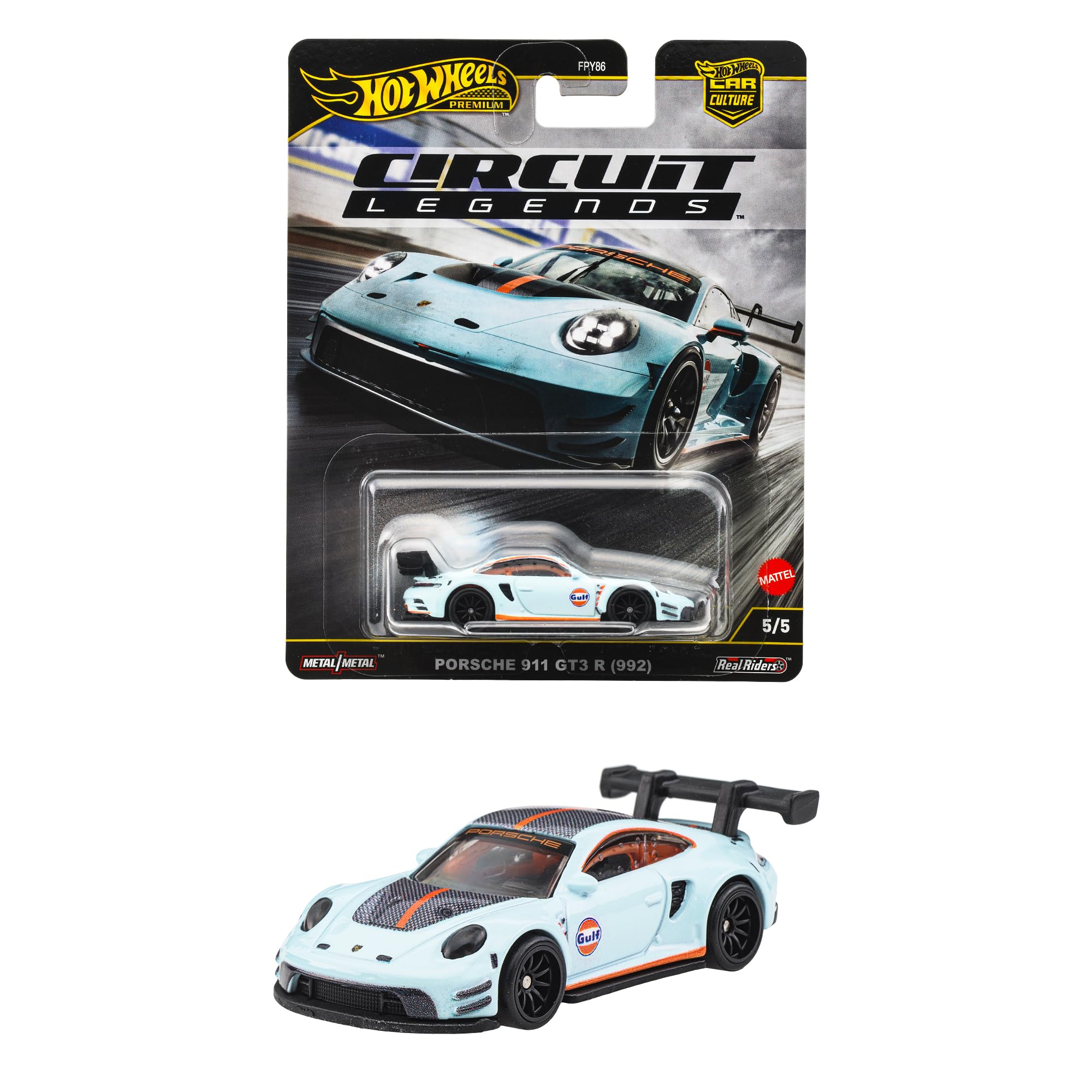 

Hot Wheels Car Culture Circuit Legends Автомобиль Игрушка Литой Автомобиль для Возраста 3 и JBK65 (992) Вверх, Синий, синий