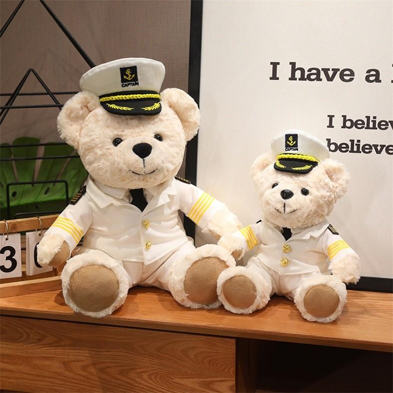 Plush Captain Teddy Bear Toy For Kids Soft Stuffed Animal Gift For Children