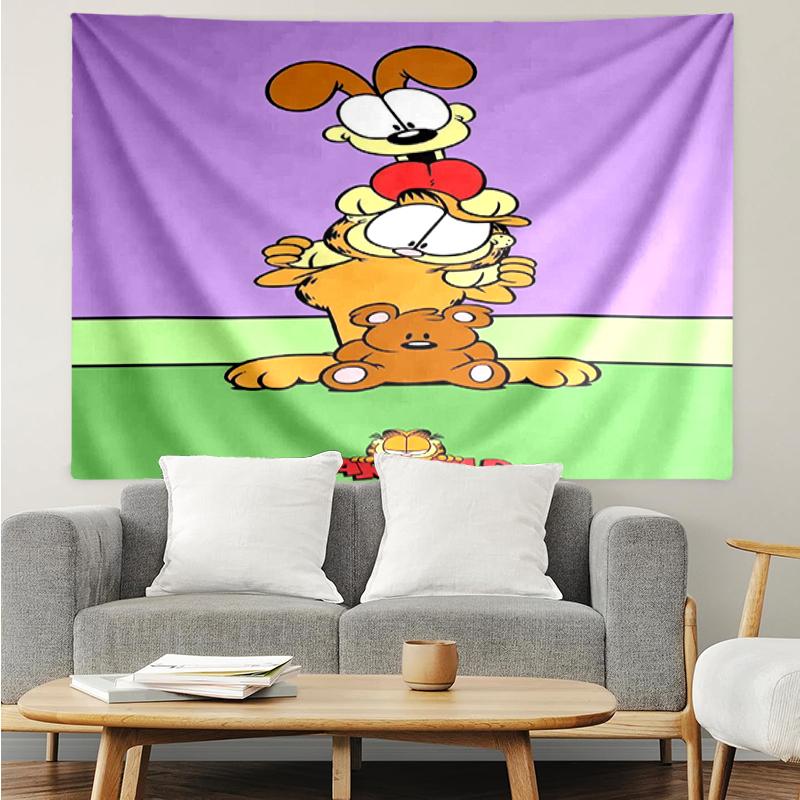 Garfield Print Tapestry, Backdrop, Easy Setup, Ideal for Bedroom, Office & Living Room, with Aesthetic Wall Hanging Decor.