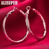 925 Sterling Silver Wave 40mm Hoop Earring Jewelry