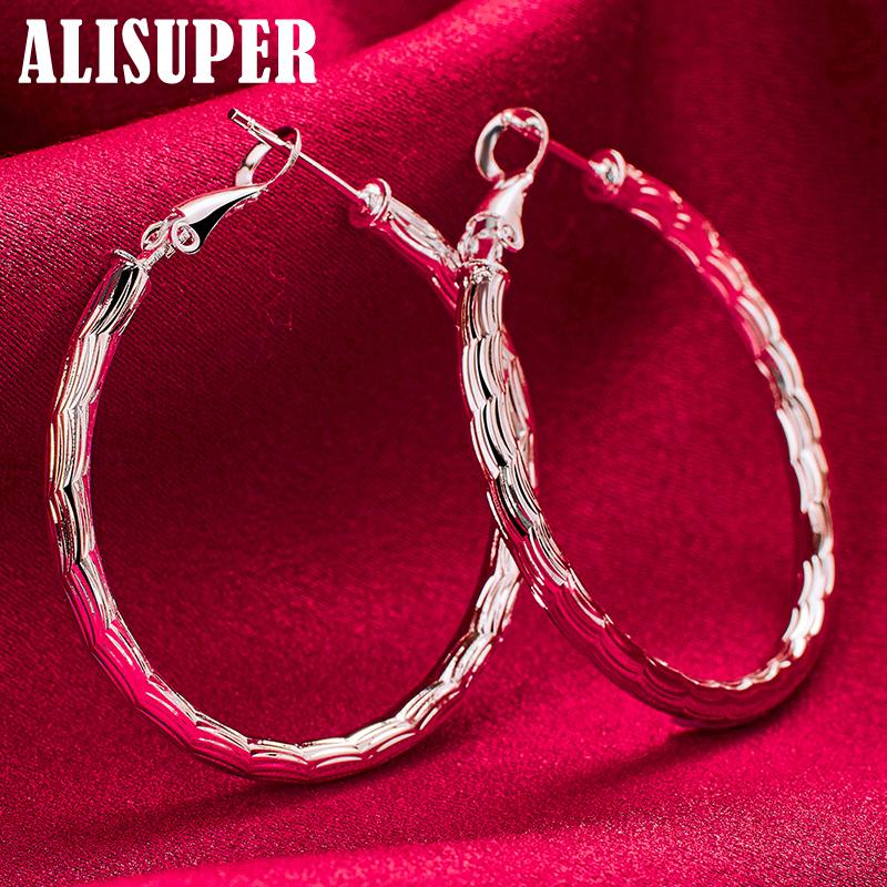 925 Sterling Silver Wave 40mm Hoop Earring Jewelry