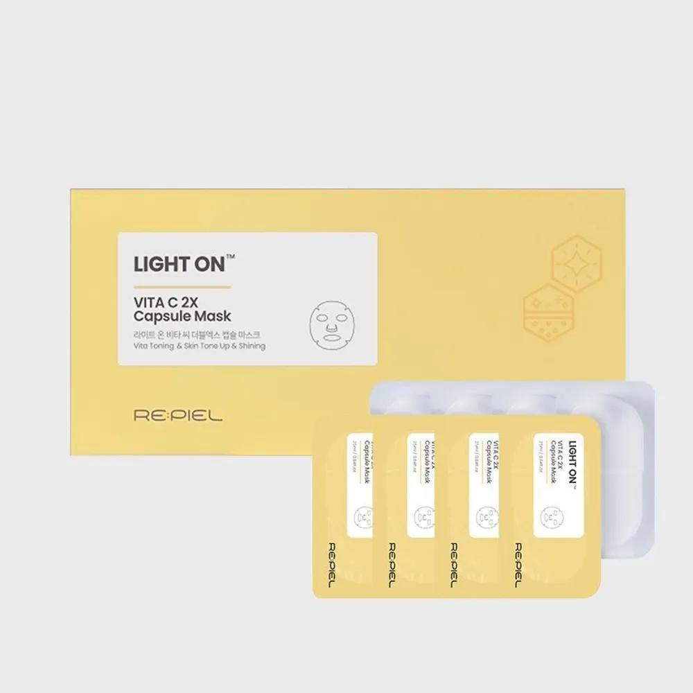 RE:PIEL Light On Vita C Double X Capsule Mask (4 Pack) Whitening Vitamin Tone-Up Radiance Mildly Acidic Face Pack