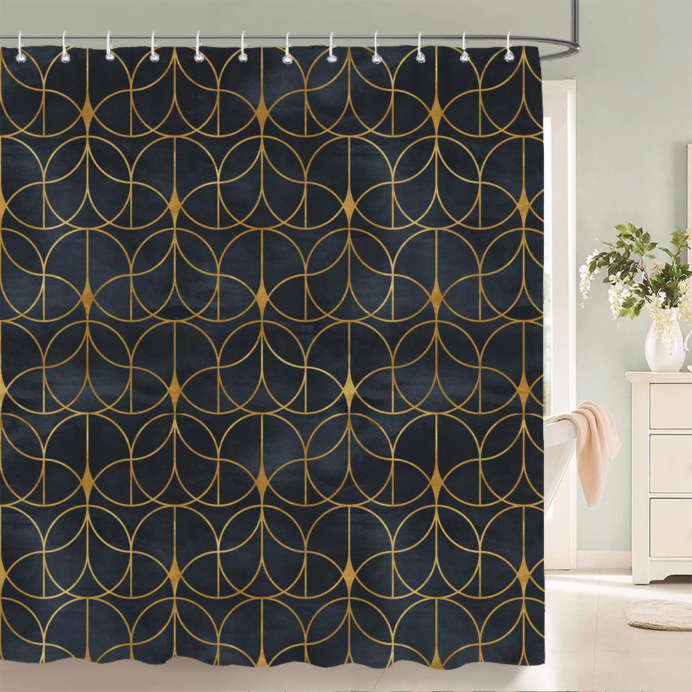 Stripe Shape Shower Curtains For Bathroom Simple Black White Multi-Color Wave Stripe Grid Pattern Waterproof Bathroom Curtains