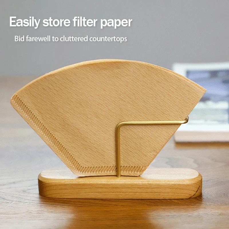 Ořech Držák na filtrační papír Stojan na kávové příslušenství Kapacita 35 ks Skladování papíru Odolné pro ventilátor Tvar V Tvar Domácí Dekor
