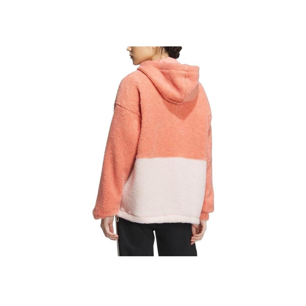 Adidas Loose Fit Color Block Fleece Zip-Up Hoodie Jacket Women Jackets Orange IK9864