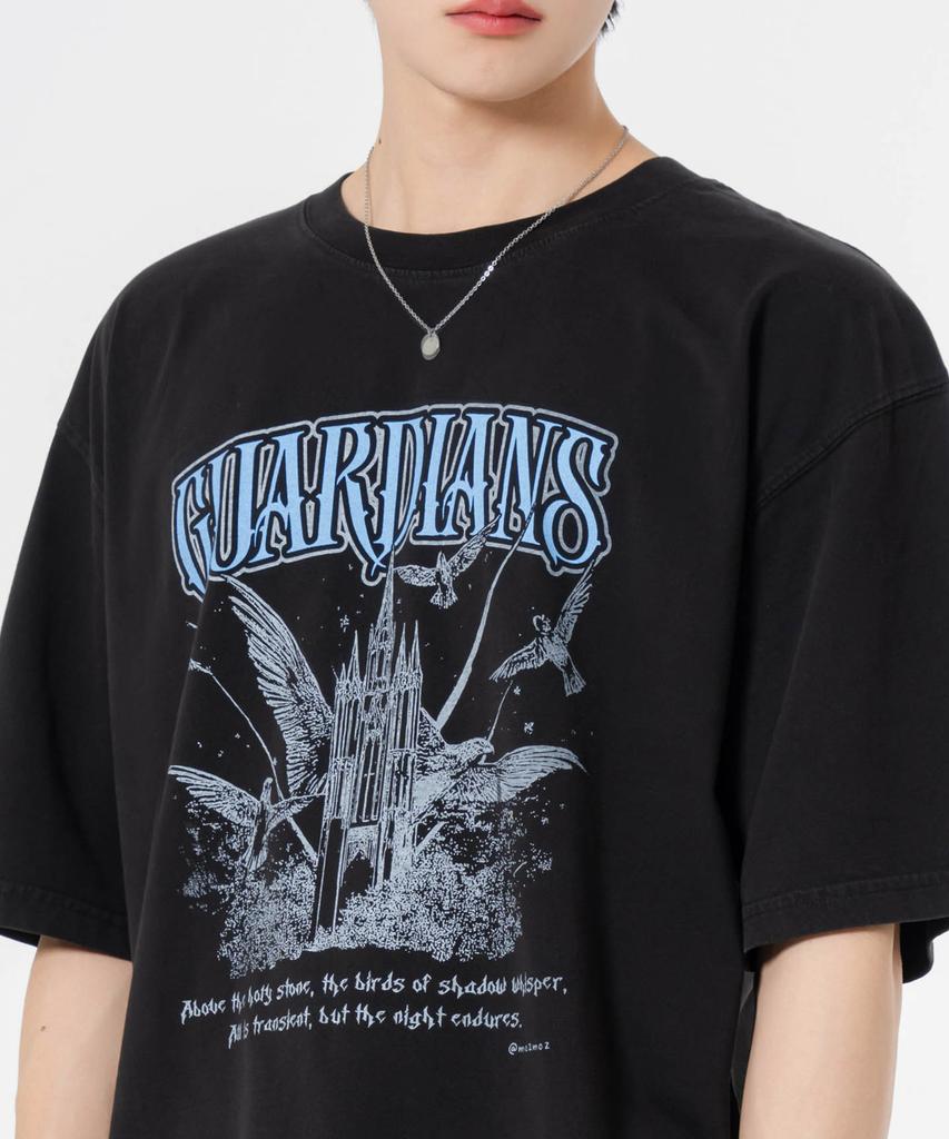 MOZMOZ Guardians Oversized Pigment Short Sleeve T-Shirt Black