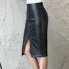 Damen Leder Figurbetonter Rock Hohe Taille Büro Schmaler Schlitzrock Knielang