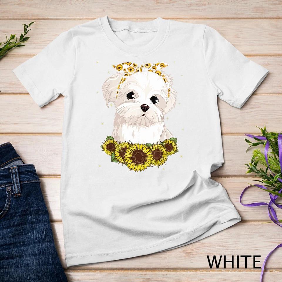 Girls Women Mom Maltese Dog Sunflower Gift T-Shirt Unisex T-shirt 8 M