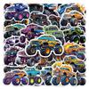 50 Monster Truck & Cartoon Car Stickers - Waterproof Big Foot & Beast Warrior Designs for Suitcase Decoration
