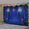 Telo Banner per Palco Lussuoso 2D Blu Oro Tende e Lampadari Decorazione